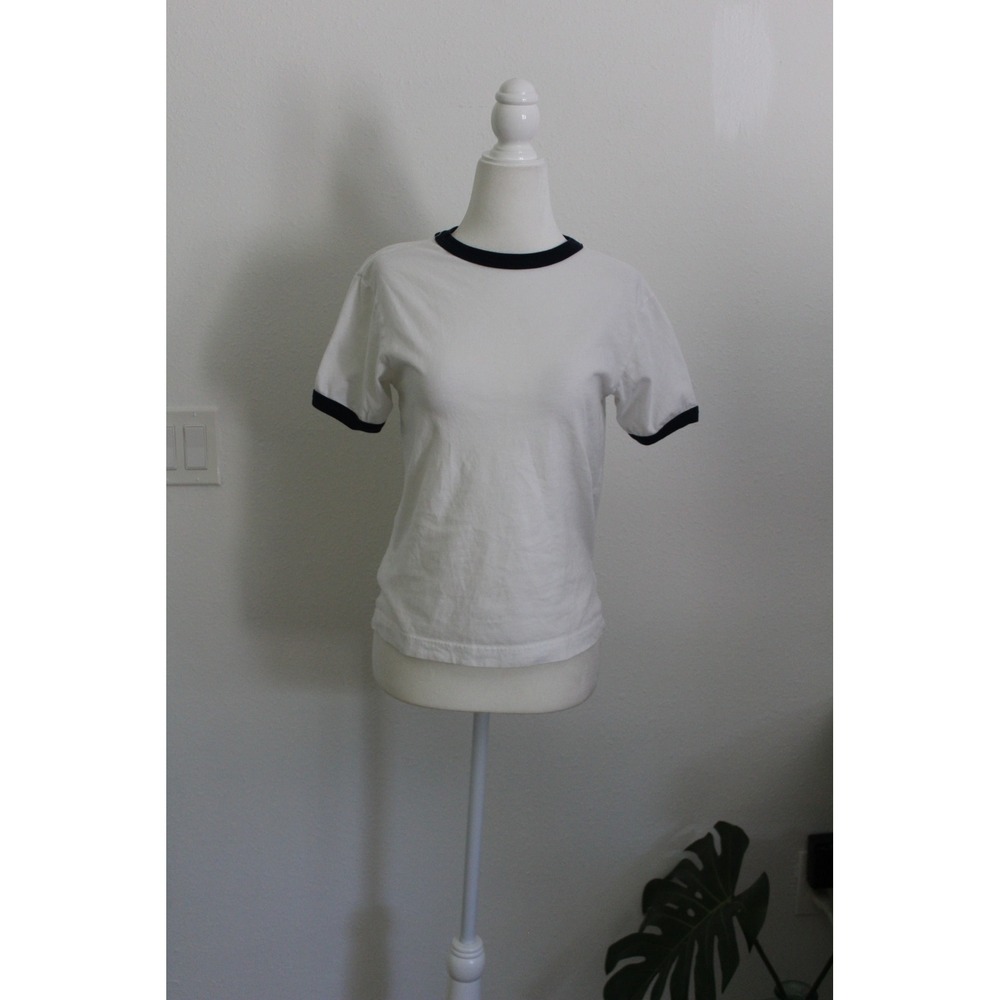 Old Navy Womens White Navy Blue Ringer T-Shirt Short Sleeve Cotton Size M 8